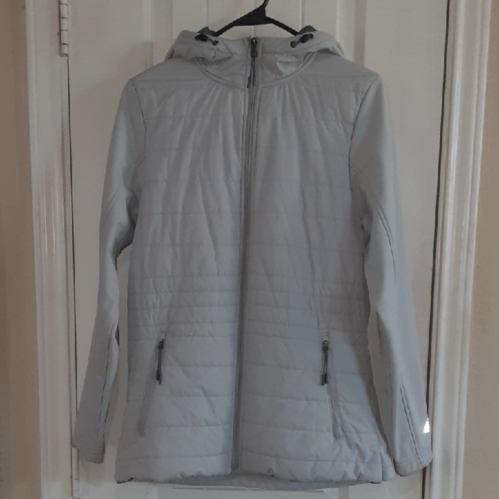 New Balance Women's Grey Quilted Hooded Softshell Jacket -Size -M -EUC